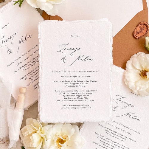 Simone Handmade Paper Wedding Invitations Deckled Edge Paper - Etsy