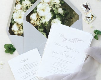 Trayce Wedding Invitations, Handmade paper Wedding Invitations, Deckled Edge Paper Invites, Garden Wedding Invitations, DEPOSIT