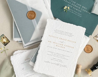 Joanna Handmade Wedding Invitation Sets, Deckled Edge Paper Invitations, Cotton Paper Invitations, Calligraphy Invites, Wax Seals, DEPOSIT