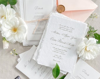 Frederique Handmade Wedding Invitation Sets, Deckled Edge Paper Invitations, Cotton Paper Invitations, Calligraphy, Wax Seals, DEPOSIT