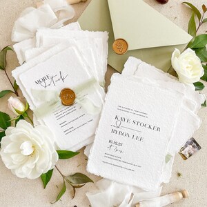 Suite de faire-part de mariage en papier fait main Francena, papier à bords tachés, papier fait main, faire-part de mariage en coton, caution