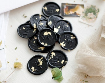 Black Wax Seals and Golden Leaf, Wedding Stationery, Golden Leaf Wax Seals Custom numbers welcome, Please contact us before you purchase