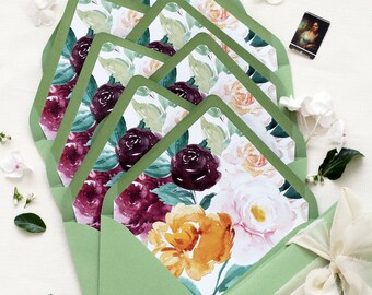 Floral Marsala Envelope Liners, Bruiloft briefpapier, Leuke aanvulling op uw sets, Aquarel Bloemen, NEEM CONTACT MET ons op voor aankoop