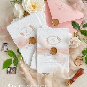 Caresse Handmade Paper Save the Date Cards, Wedding Stationery, Deckled Edge Paper Cards, Calligraphy Save the date cards, DEPOSIT