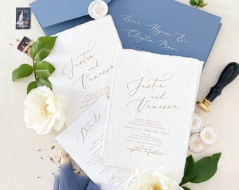Celestine Wedding Invitation Suite, Custom wedding invitations, Handmade paper wedding invitations, Silk Ribbons, Cotton rag paper - DEPOSIT