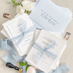 Ensemble de faire-part de mariage en papier fait main Suzette, faire-parts bords tagués, papier de coton, faire-part minimaliste, faire-part imprimé, caution