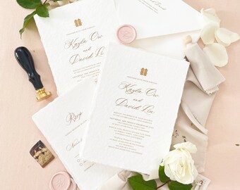 Deckled Edges Invitations DEPOSIT Aphrodite Handmade Wedding Invitation Sets Silk Ribbons Wax Seals Wedding Stationery