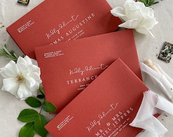 Clay Envelopes and White Ink Address Printing, White Ink Printing, Red Envelopes, PLEASE CONTACT us before purchasing