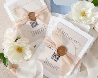 Audrina Handmade Wedding Invitation Sets, Deckled Edge Paper Invitations, Cotton Paper Invitations, Monogram Invites, Wax Seals, DEPOSIT