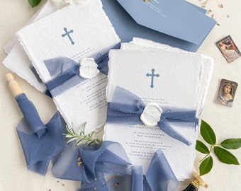 Jeanne Handmade Paper Baptism Invitation, Christening Invitation, Religious Invitation, Christian Invitations, DEPOSIT