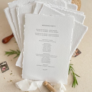 Programme de mariage Devonne, Programmes de mariage en papier fait main, Programme de papier frangé, Programmes de papier coton, DÉPT