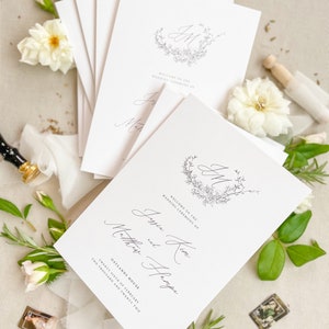 Jeanine Monogram Wedding Programs, Stationery, Printed, Linen paper, Double sided. Printed or Printable Wedding Programs, Digital Programs
