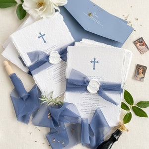 Faire-part de baptême en papier fait main Jeanne, faire-part de baptême, faire-part religieux, faire-parts chrétiens, caution