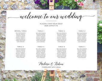 Noemie Seating Chart Digital Template, Calligraphy Wedding Seating Chart, Instant Download Template, Printable, Templett