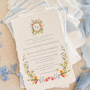 Wedding Invitation Sets | Custom Watercolor Monogram | Floral Invites | Handmade Paper | Summer Wedding | Contact us for a Quote | Mavis