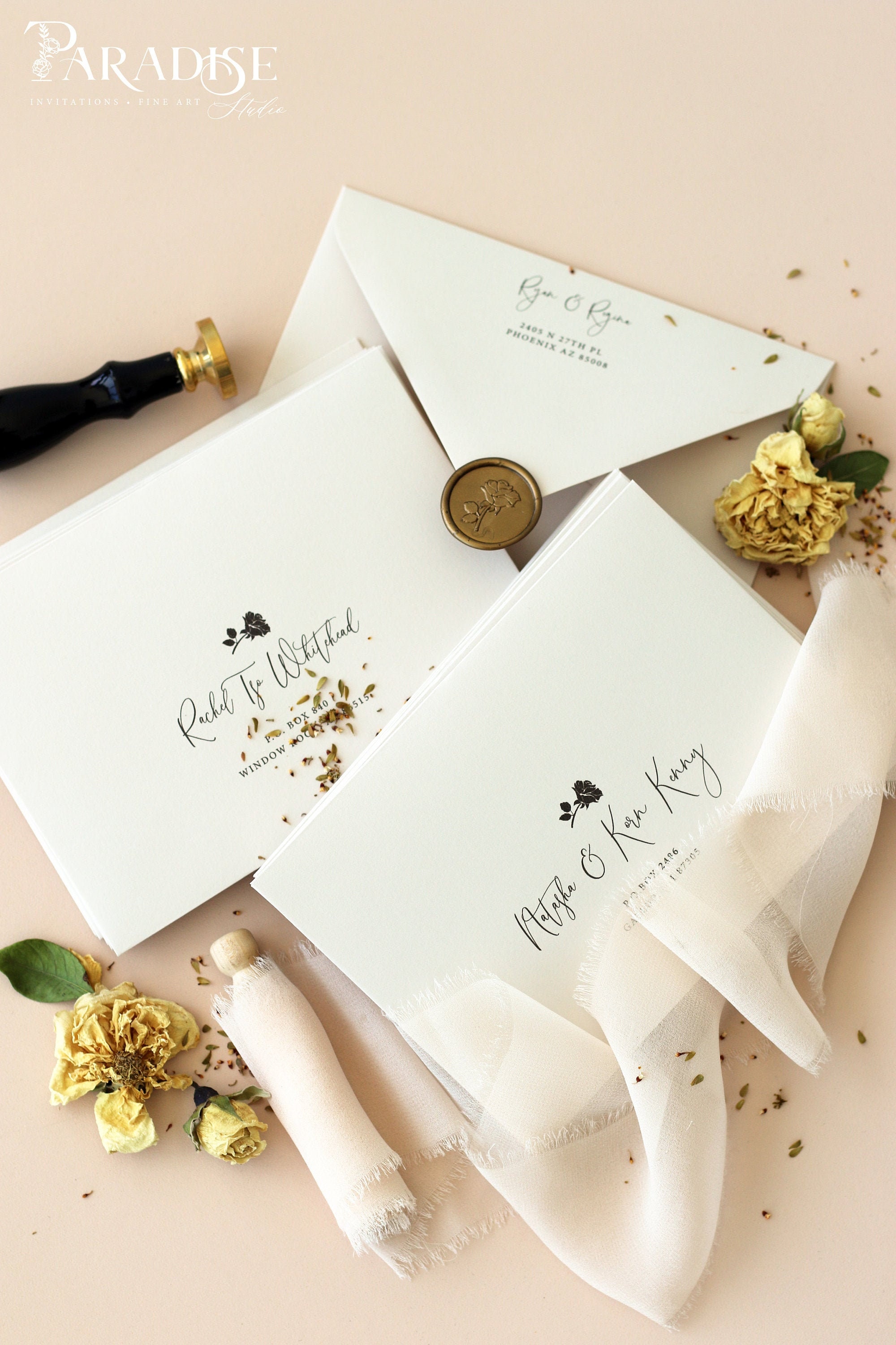 5x7 High Quality Envelopes Front only Olive Branch Black Envelopes White Ink Address Printing pack of x50 size 130x190