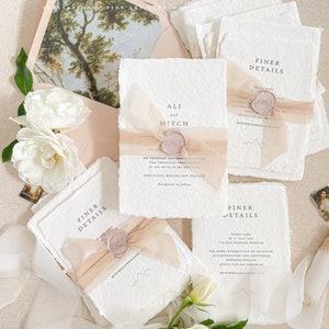 Carmela Handmade Paper Wedding Invitation Suite, Deckled Edge Paper, Handmade paper, Cotton Wedding Invitations, DEPOSIT