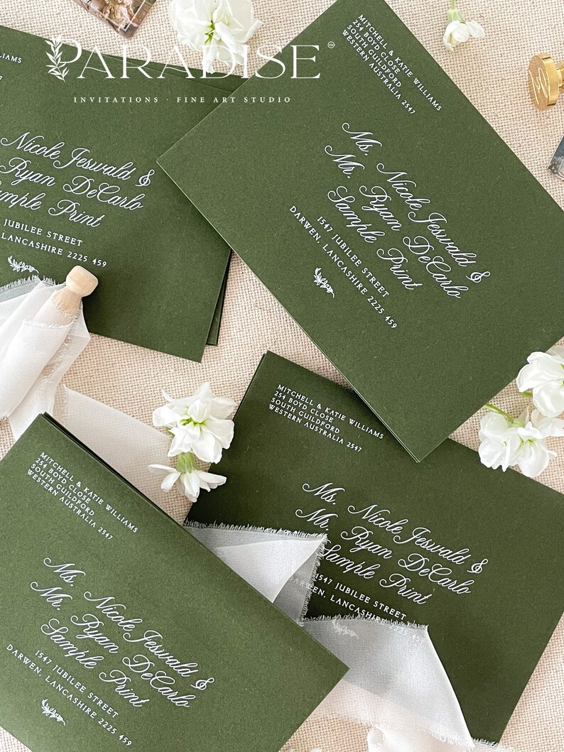 Real Gold Foil Printing on Forest Green Envelopes, Wedding Stationery, Invitation Stationery, PLEASE CONTACT us before purchasing image 5