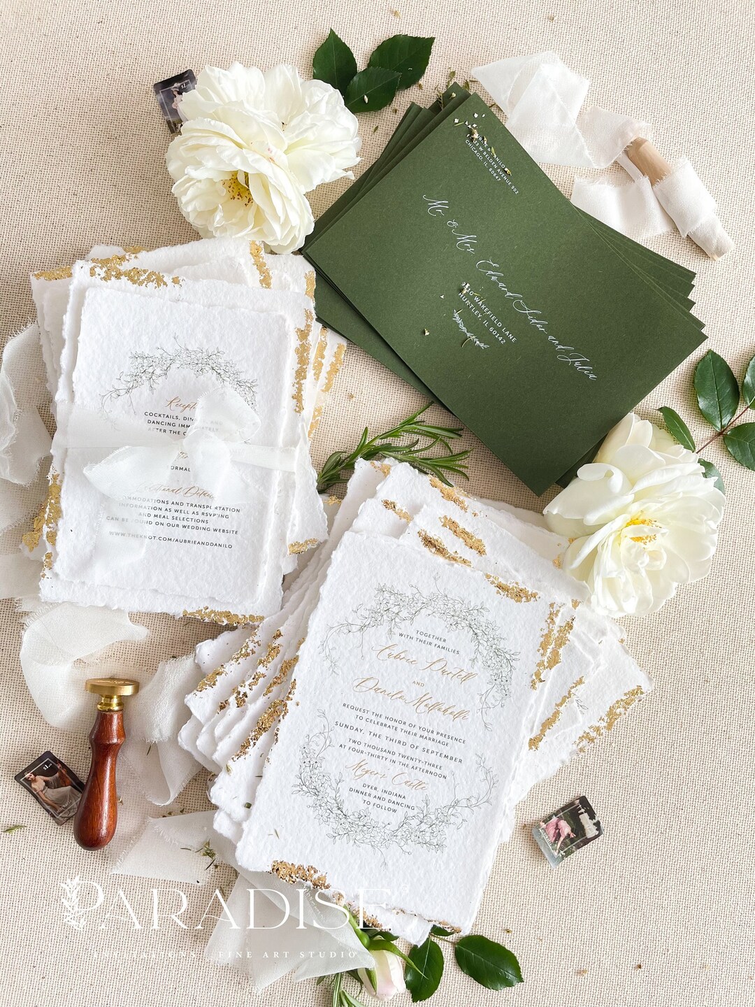 Justyne Handmade Paper Wedding Invitation Suite, Deckled Edge Paper