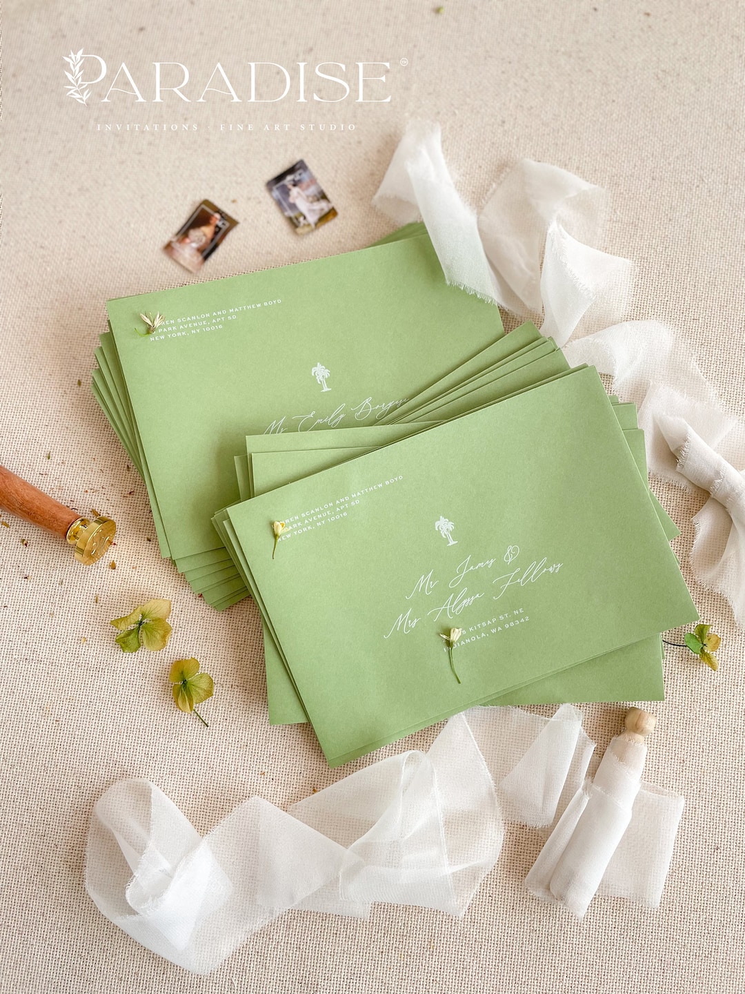 Pear Envelopes White Ink Address Printing, Multiple Colours Available