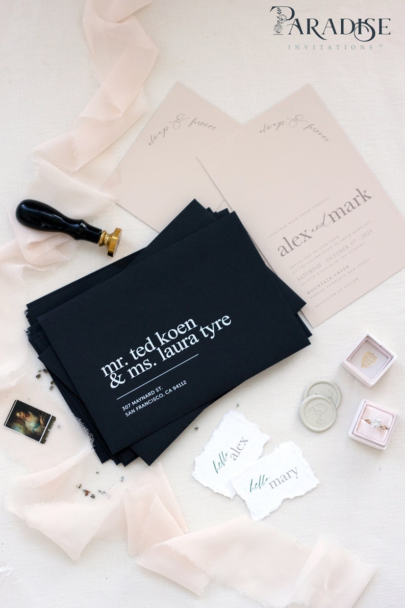 Modern Calligraphy Black Envelopes White Ink Address Printing Etsy