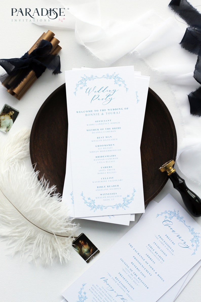 Elegant Hand Drawn Wreath Wedding Program Calligraphy Wedding Programs Fully Customisable Adora Wedding Programs