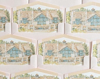 Watercolor Wedding Envelope Liner | Blush Euro Flap | Custom Venue Illustration | Pack of x50