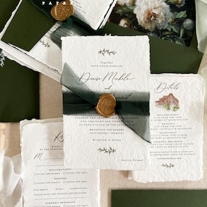 Ensemble de faire-part de mariage en papier fait main Capri, Faire-parts minimalistes, Faire-parts bord frangé, Papier coton, Faire-parts imprimés, DÉPT