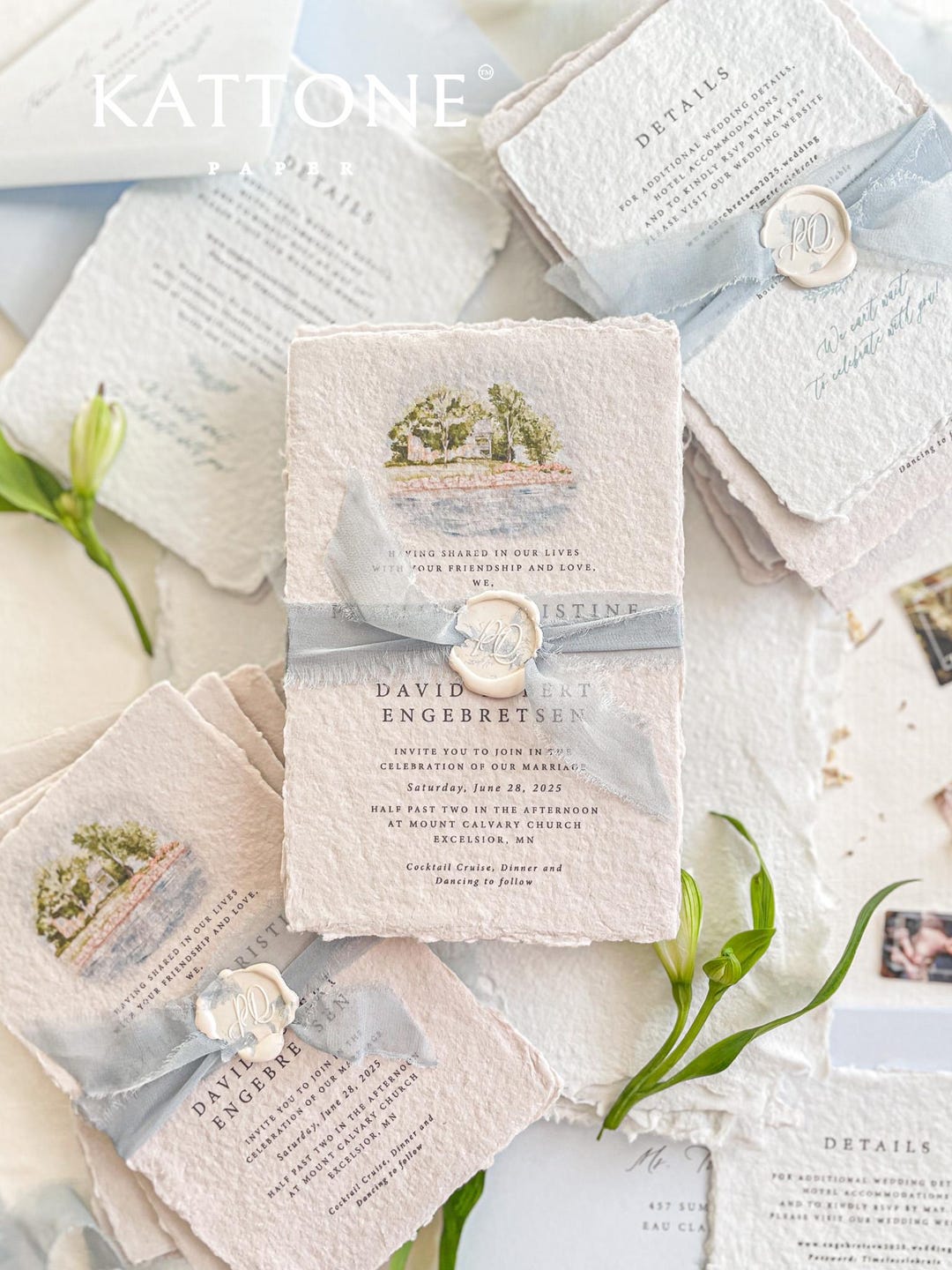 Wedding Invitation Sets | Handmade Paper Invite | Custom Watercolor ...