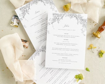 Estee Floral Wedding Menus, Printable Menu or Printed Menus, Menus with Names, Place cards, Table Numbers, Name cards