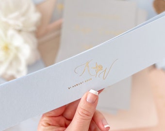 Light Sky Hot Foil Belly Bands, Wedding Invitation Belly Bands, Golden Foil Invitations, Real Foil, DEPOSIT