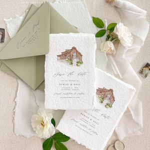 Rosetta Handmade Paper Save the Date Cards, Wedding Stationery, Deckled Edge Paper Cards, Calligraphy Save the date cards, DEPOSIT