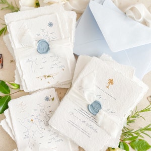 Suite de faire-part de mariage en papier fait main Jennine, illustration de carte personnalisée, papier taché, papier fait main, faire-parts en coton, caution