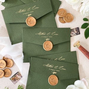 Real Gold Foil Printing on Forest Green Envelopes, Wedding Stationery, Invitation Stationery, PLEASE CONTACT us before purchasing image 3