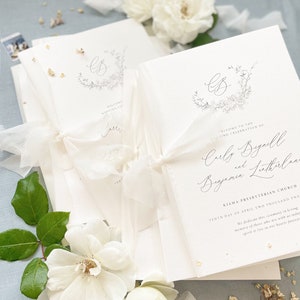 Josephine Monogram Wedding Programs, Wedding Stationery, Silk ribbons, Wild Cotton Paper, Premium Quality