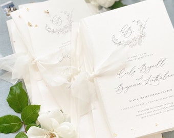 Josephine Monogram Wedding Programs, Wedding Stationery, Silk ribbons, Wild Cotton Paper, Premium Quality