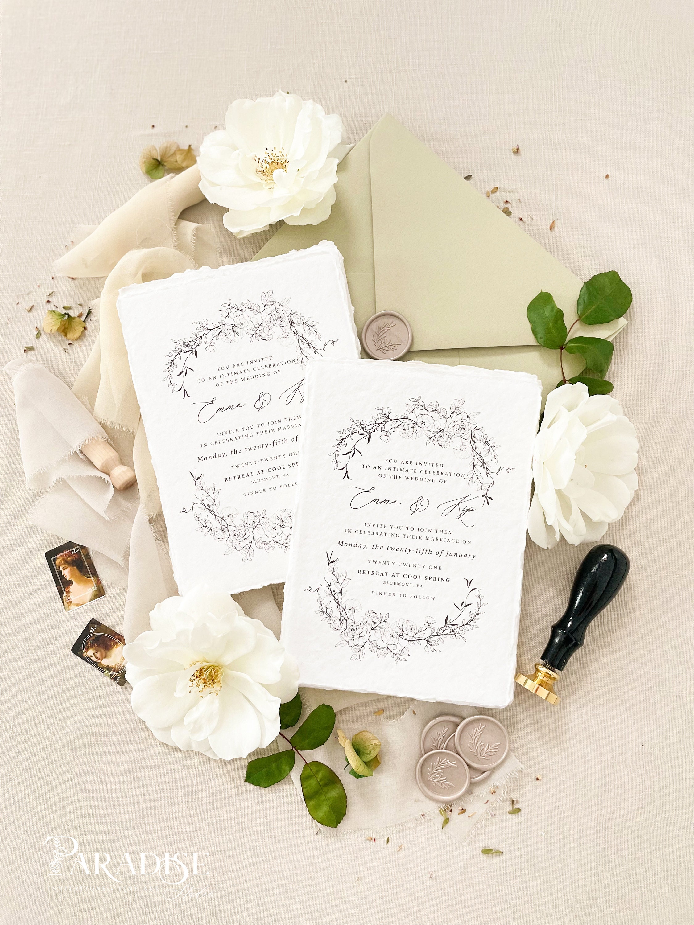 Kaylee Deckled Edge Paper Wedding Invitation, Wedding Stationery, Printed  or Printable Invitations, Handmade Paper Invitations, DEPOSIT 
