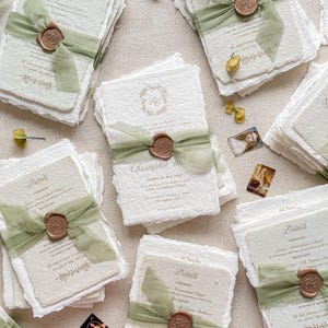 Ensemble de faire-part de mariage en papier fait main d'été, faire-parts de mariage bords tagués, papier de coton, faire-part de mariage imprimés ou imprimables, DÉPT