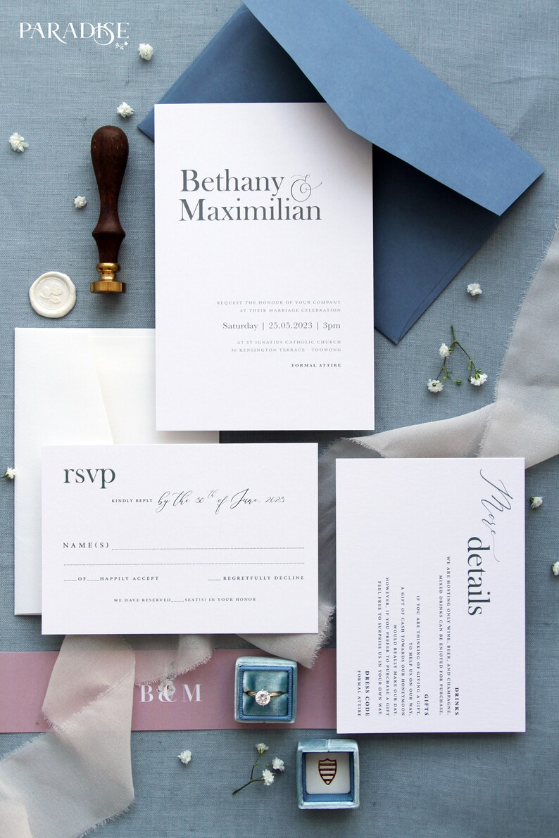 Bernadette Wedding Invitation Sets Dusty Blue Envelopes Etsy