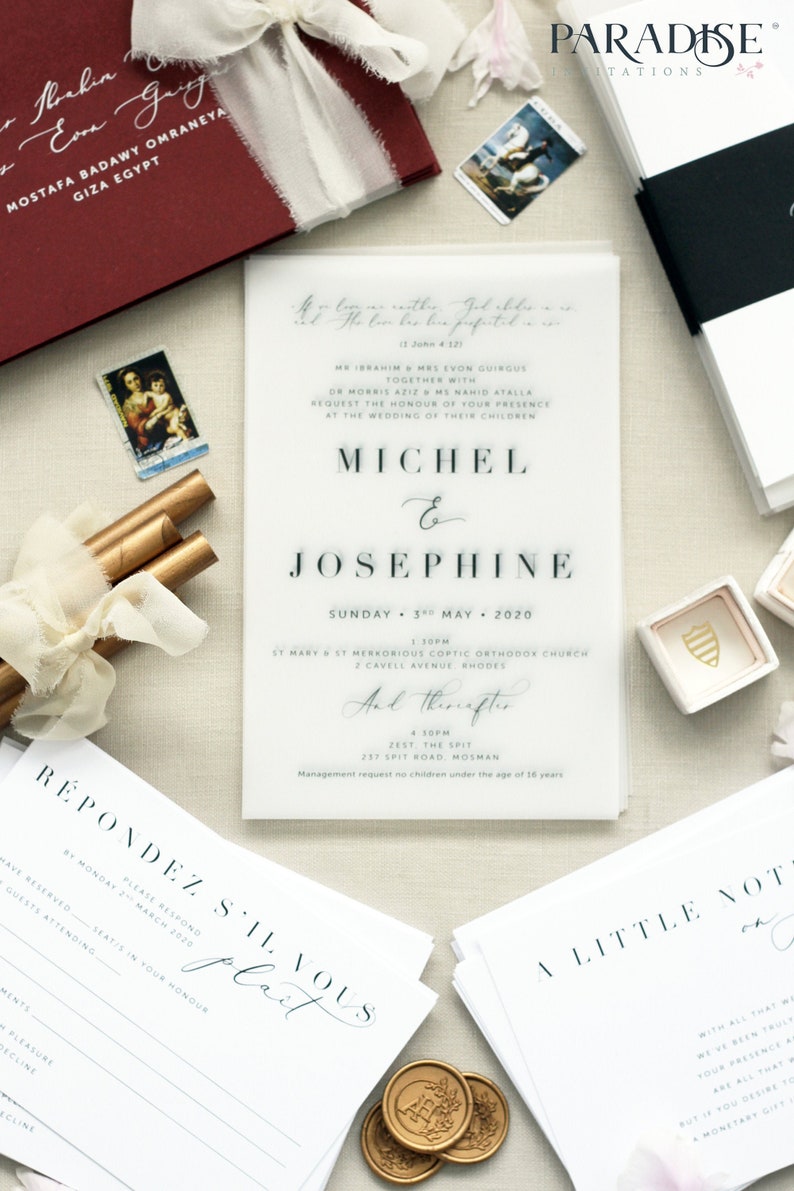 Wedding Invitation Lacina Vellum Wedding Invitation Set Vellum Wedding Invitations Envelopes Wax Seals Printed Wedding Invitations