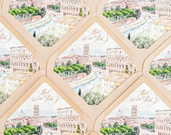 Custom Wedding Envelopes | Pisa Watercolor Venue Liner | Luxury Stationery | Please contact for a quote