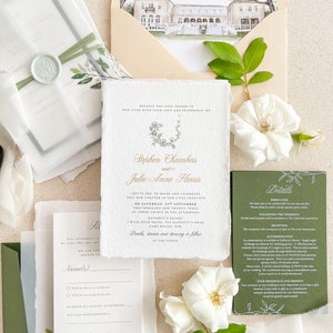 Bernette Handmade Paper Wedding Invitation Suite, Deckled Edge Paper, Handmade paper, Cotton Wedding Invitations, DEPOSIT