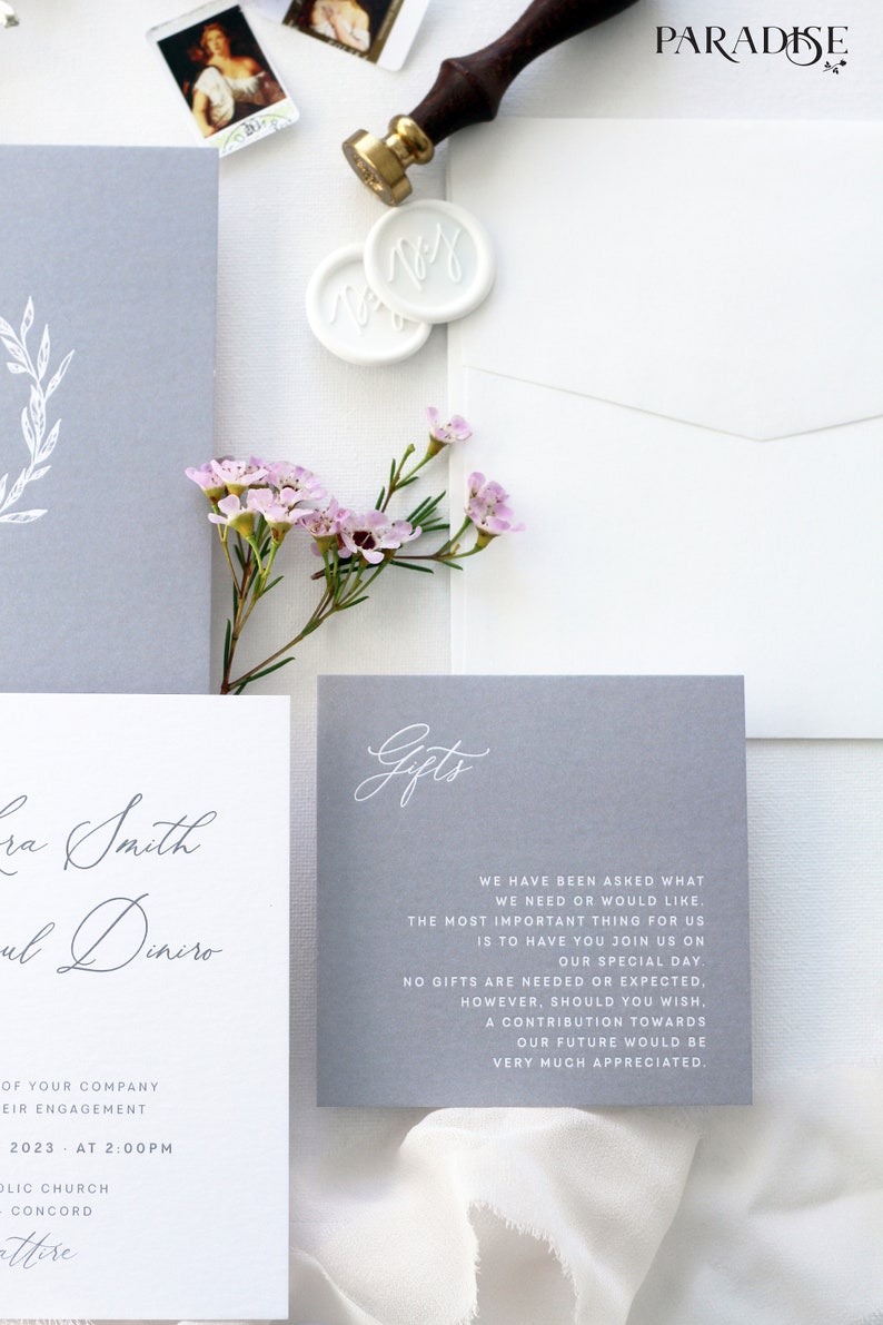 Modern Calligraphy Invitations Bertille Square Wedding Invitation Sets Wedding Stationery Silver and white Custom Invites