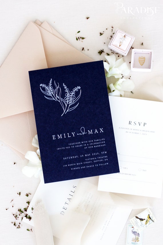 Carmen Navy Wedding Invitation Sets White Ink Printing