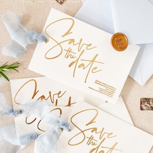 Cartes "Retenez cette date" en feuille d'or véritable Brynlee, cartes "Retenez cette date" imprimées ou imprimables, vraies cartes d'aluminium à chaud, cartes imprimées - DÉPT