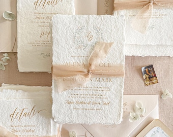 Bespoke Wedding Invitation | Handmade Paper | Floral Crest | Luxury Invitation Suite | Mariah