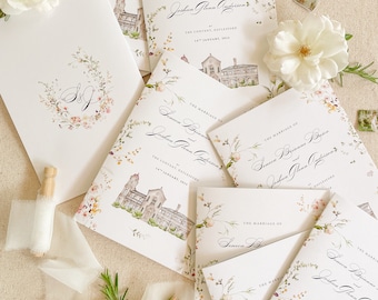 Wedding Program Printed | Watercolor Venue Art | Floral Ceremony Design | Elegant Stationery | Delphi