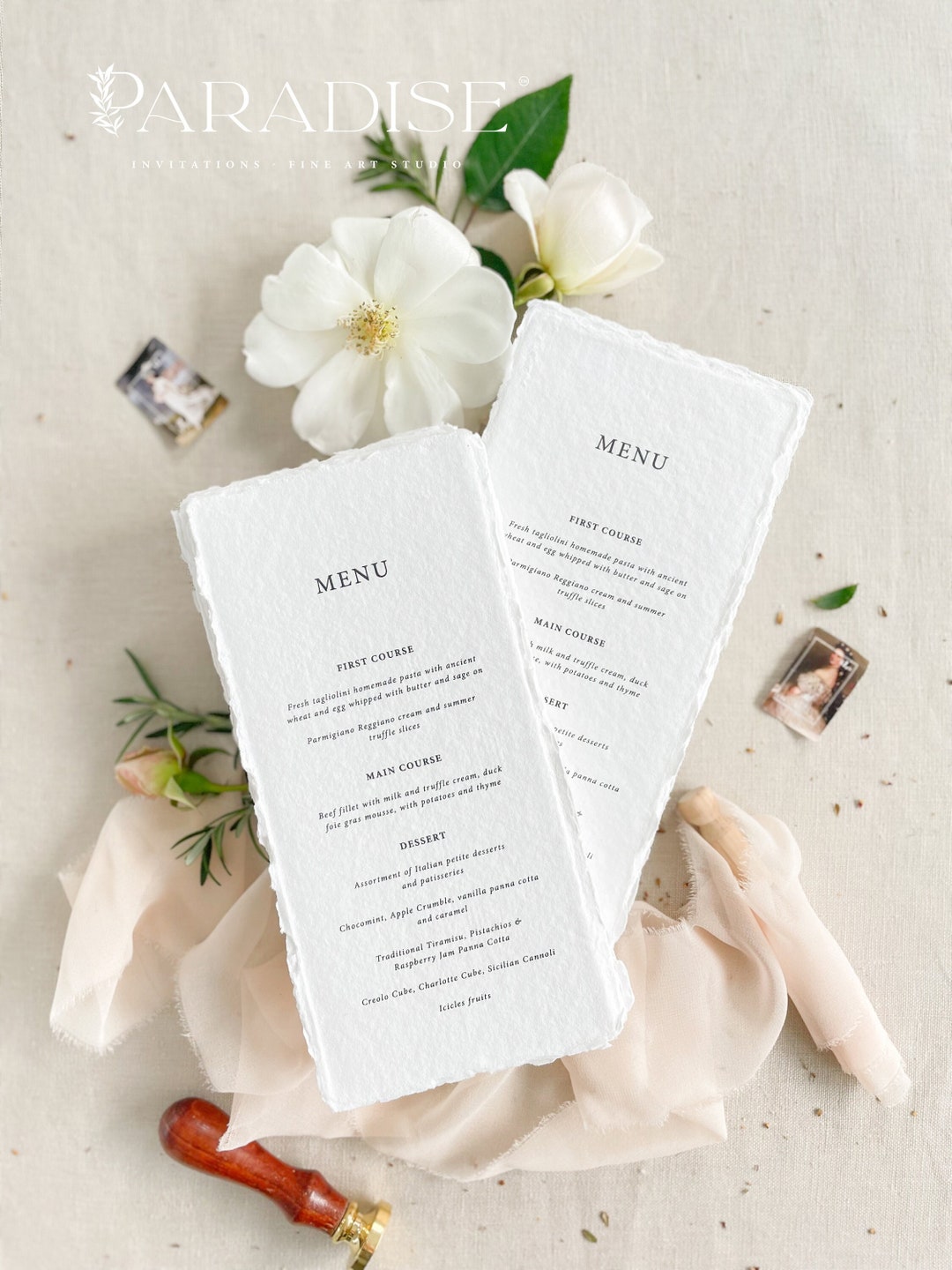Severine Handmade Paper Wedding Menus, Deckled Edge Paper Menus, Day ...