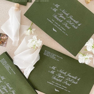 Real Gold Foil Printing on Forest Green Envelopes, Wedding Stationery, Invitation Stationery, PLEASE CONTACT us before purchasing image 2