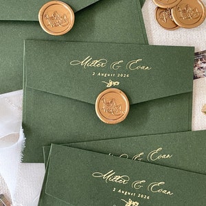 Real Gold Foil Printing on Forest Green Envelopes, Wedding Stationery, Invitation Stationery, PLEASE CONTACT us before purchasing image 6